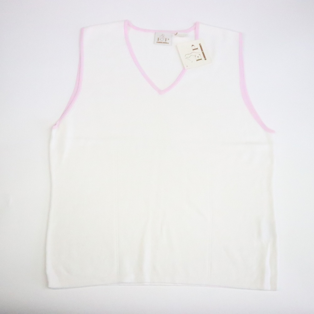 E P Pro White Lilac V Neck Summer Knit Top Women’s Large New